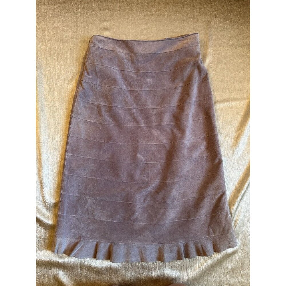 Vtg RARE 100% Leather‎ Suede Skirt Pencil Women's 8 Lavender Purple Pastel
